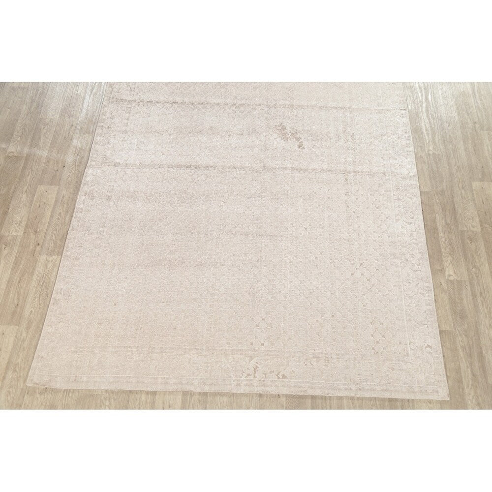 Silk Modern Geometric Oriental Area Rug Handmade All-Over Carpet - 7'8" x 9'9"