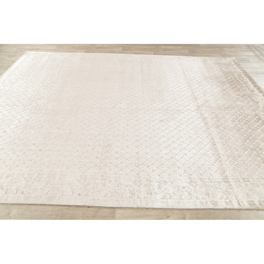 Silk Modern Geometric Oriental Area Rug Handmade All-Over Carpet - 7'8" x 9'9"