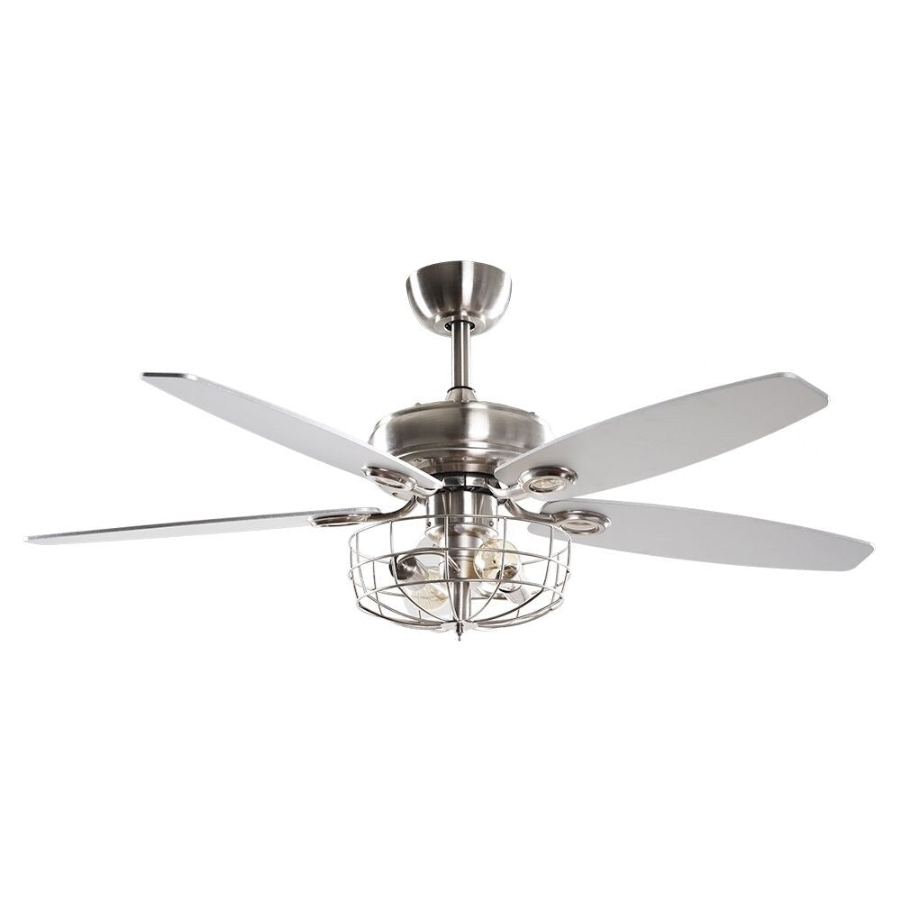 Industrial 5-Blade Brushed Nickel Caged Ceiling Fan with Remote - 52 Inches