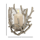 Silver Aluminum Metal Pillar Hurricane Lamp with Coral Design