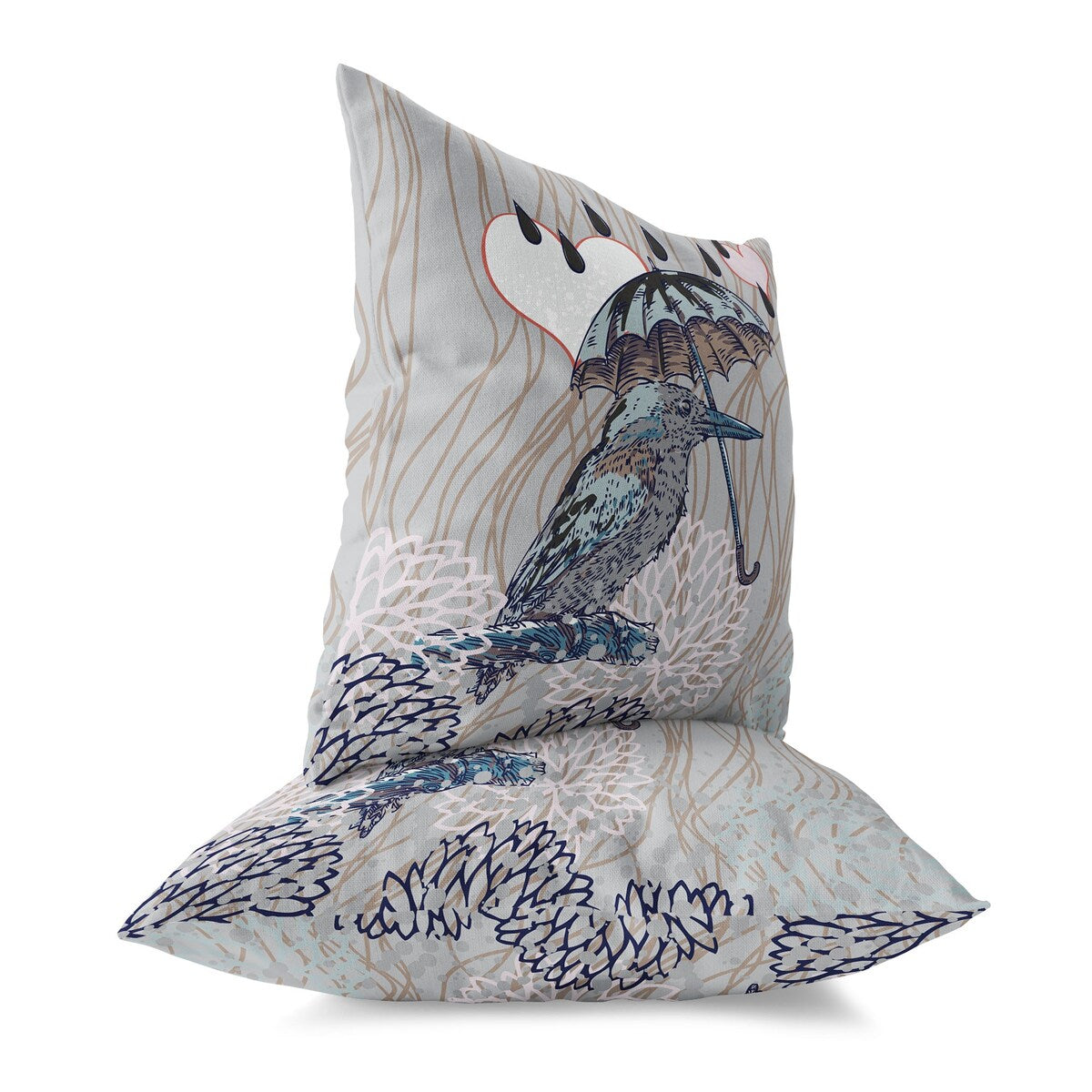 Silver And Brown Bird with Umbrella Faux Suede Throw Pillow