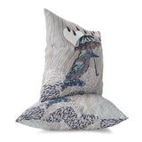 Silver And Brown Bird with Umbrella Faux Suede Throw Pillow