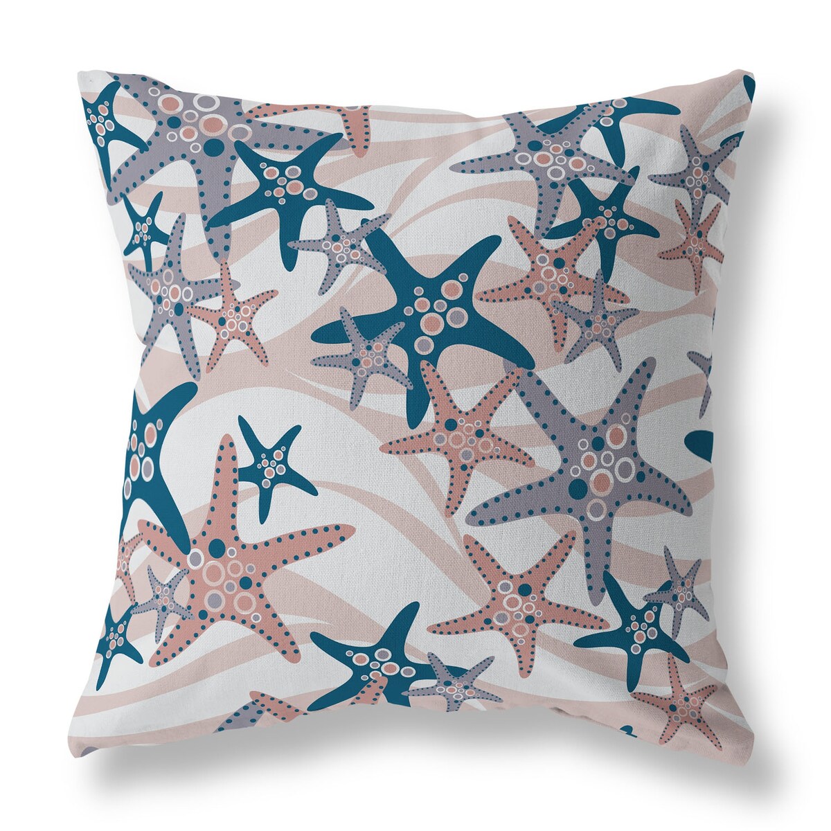 Silver And Rosy Starfish Sway Indoor/Outdoor Throw Pillow Zipper