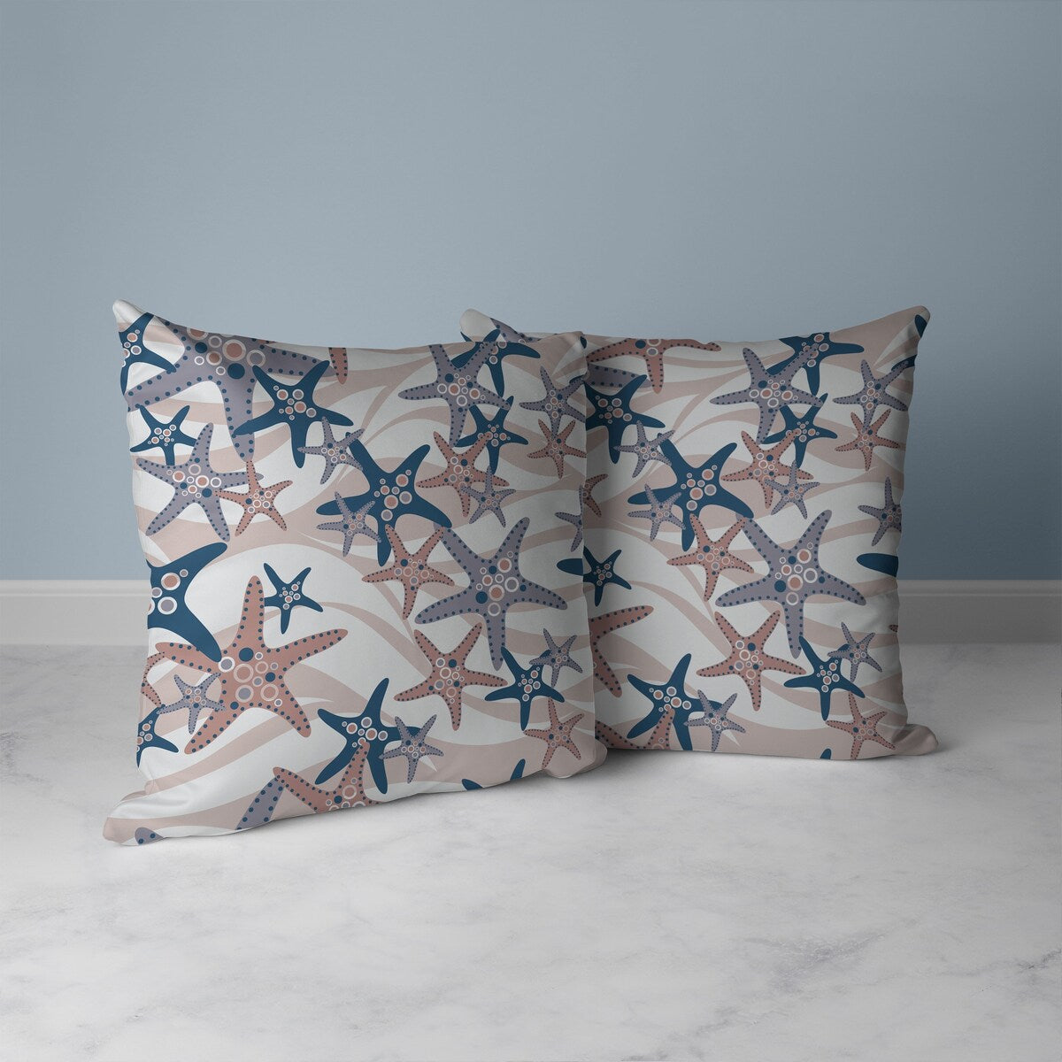 Silver And Rosy Starfish Sway Indoor/Outdoor Throw Pillow Zipper