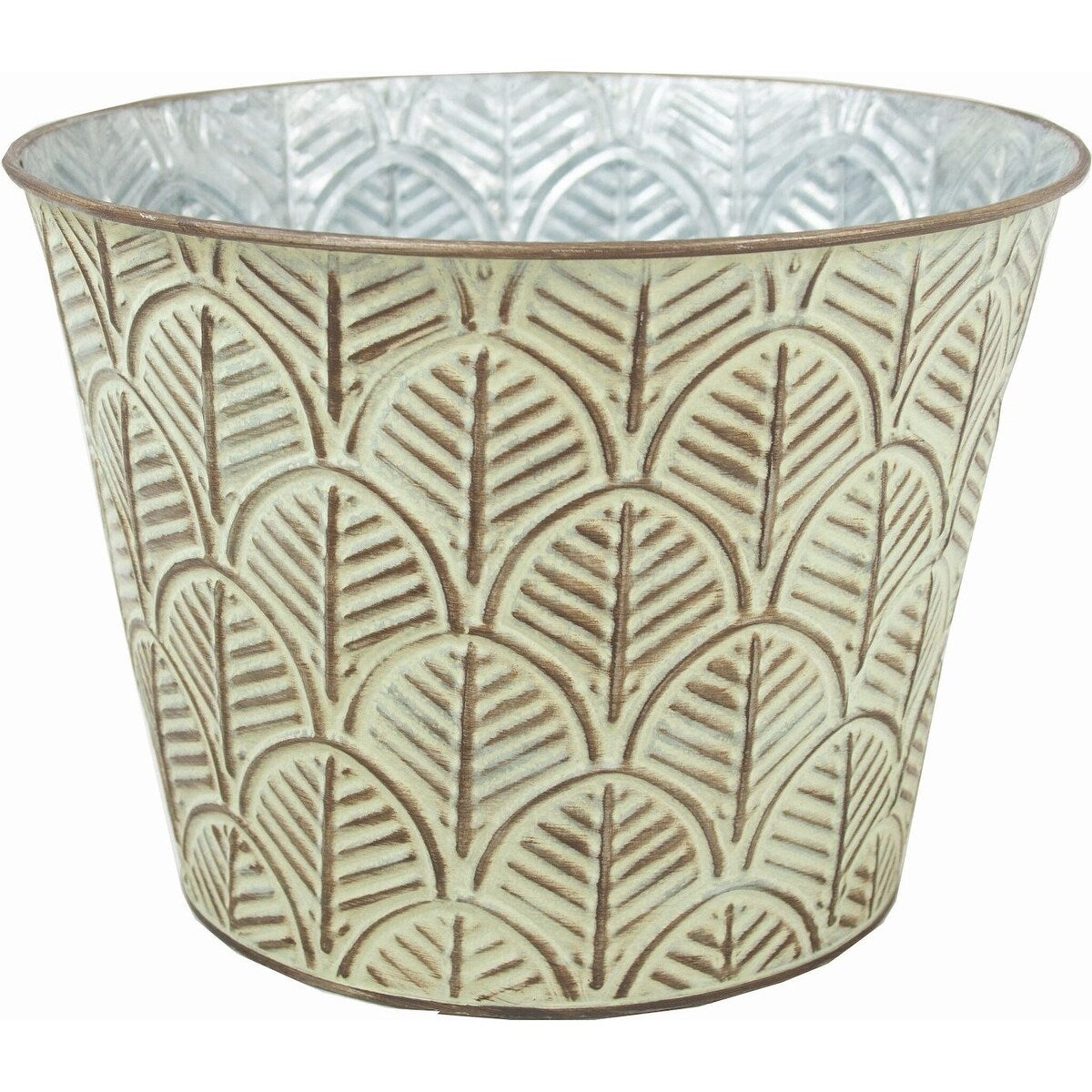 Silver And Verdigris Embossed Leaf Pattern Planter