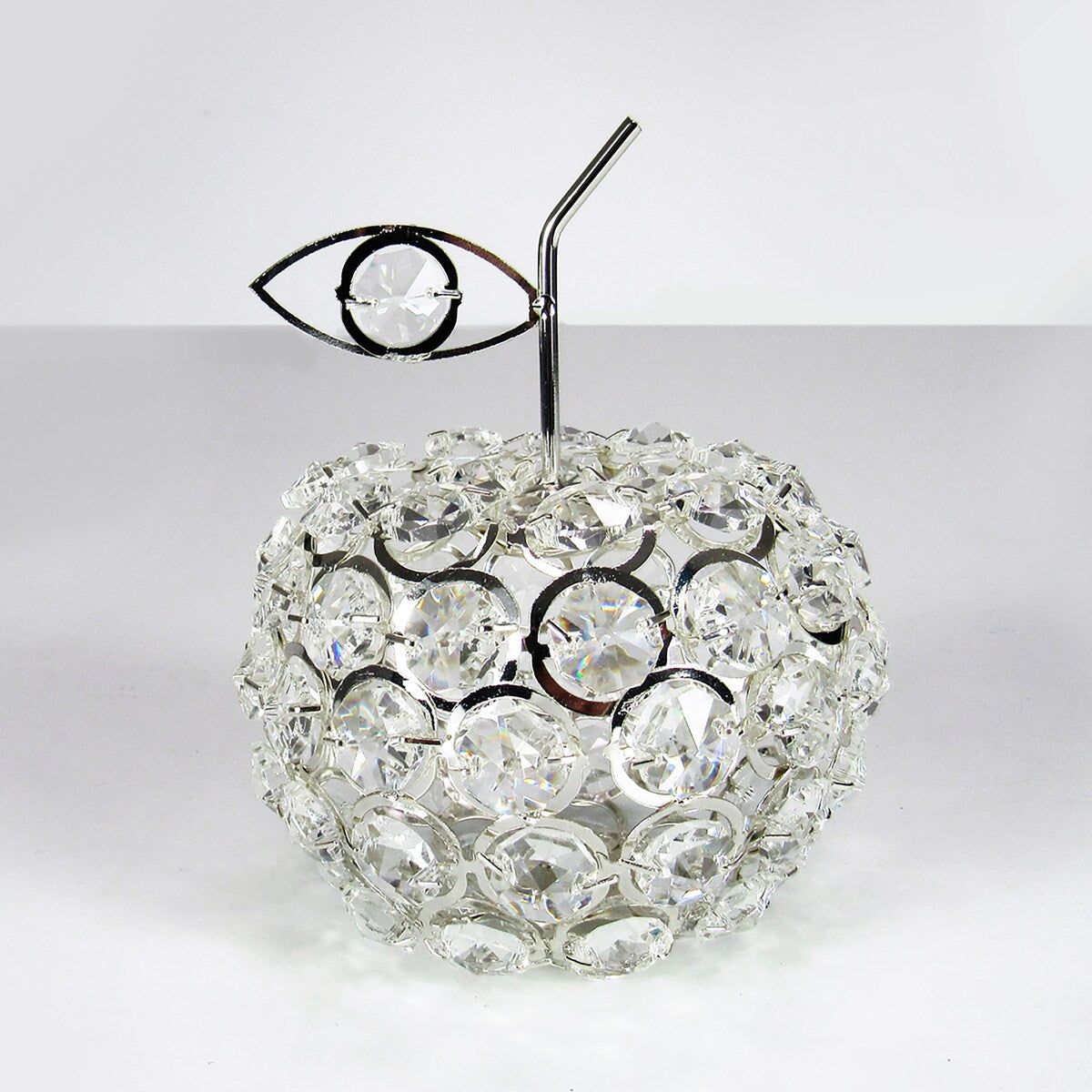 Silver Apple Fruit Crystal Bead Decor Centerpiece Accent Piece Tabletop 5.25in - 5.25" H x 4" D