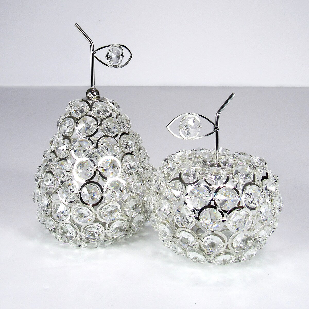 Silver Apple Fruit Crystal Bead Decor Centerpiece Accent Piece Tabletop 5.25in - 5.25" H x 4" D