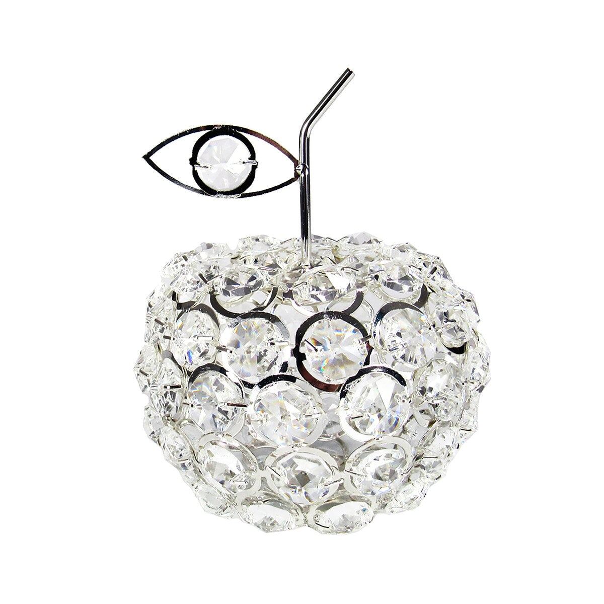 Silver Apple Fruit Crystal Bead Decor Centerpiece Accent Piece Tabletop 5.25in - 5.25" H x 4" D