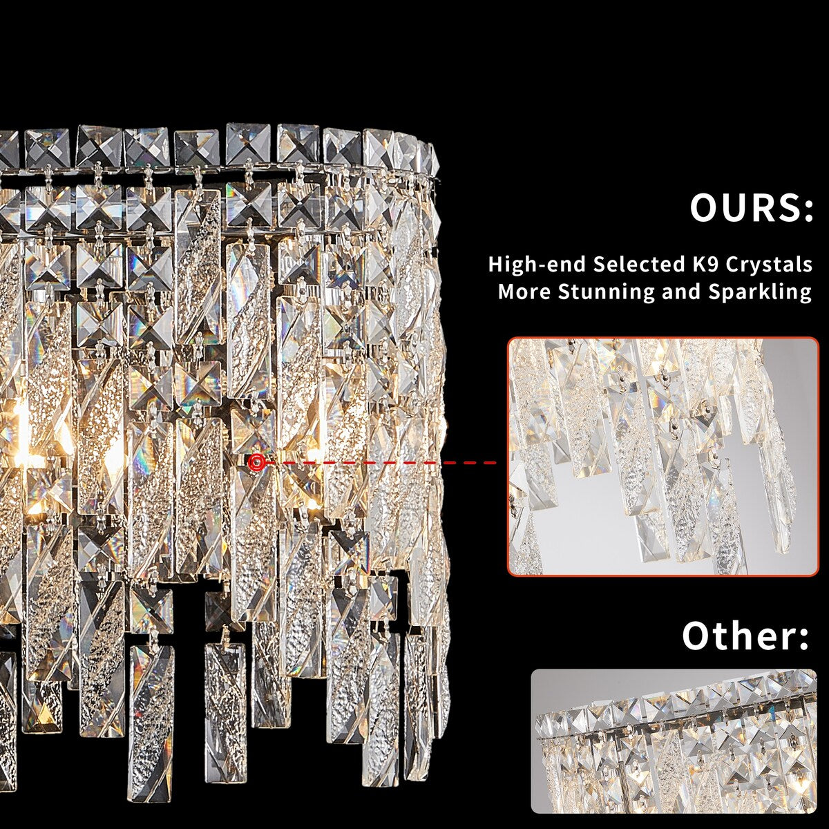 Silver Elegant Oval Crystal Chandelier, Modern Ceiling Light Fixture with Reflective Hanging Crystals for Dining Room