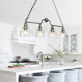 Silver Farmhouse Rustic Linear 4-Light Chandelier 32-inch Glass Dining Room Kitchen Island Pendant Lights - L32"x W 5"x H 12"