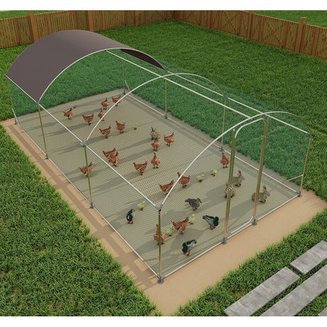Silver Large Metal Chicken Coop with Run,Walkin Poultry Cage for Yard with Waterproof Cover