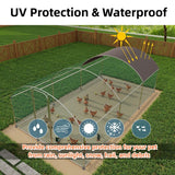 Silver Large Metal Chicken Coop with Run,Walkin Poultry Cage for Yard with Waterproof Cover