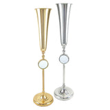 Silver Metal Flute Trumpet Tabletop Flower Vase Decorative Centerpiece with Mirror 36in