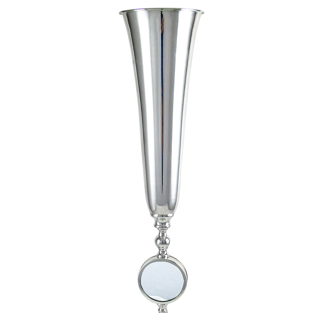 Silver Metal Flute Trumpet Tabletop Flower Vase Decorative Centerpiece with Mirror 36in
