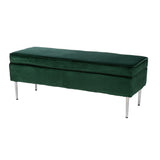 Transitional Green Fabric Storage Bench