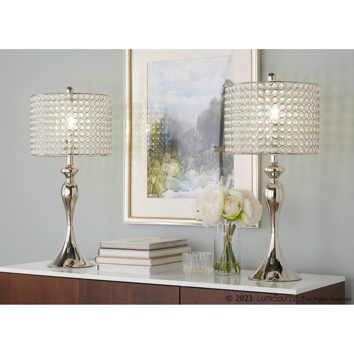 Silver Orchid Ashland 27" Metal Table Lamp with Crystal Beads (Set of 2)