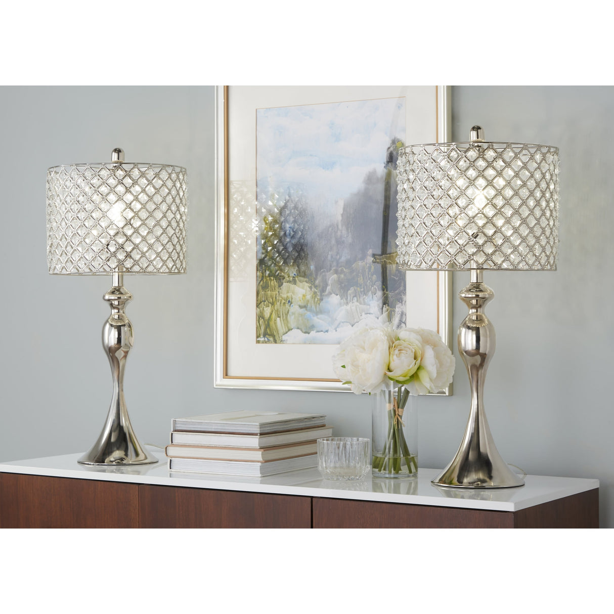 Silver Orchid Ashland 27" Metal Table Lamp with Crystal Beads (Set of 2)