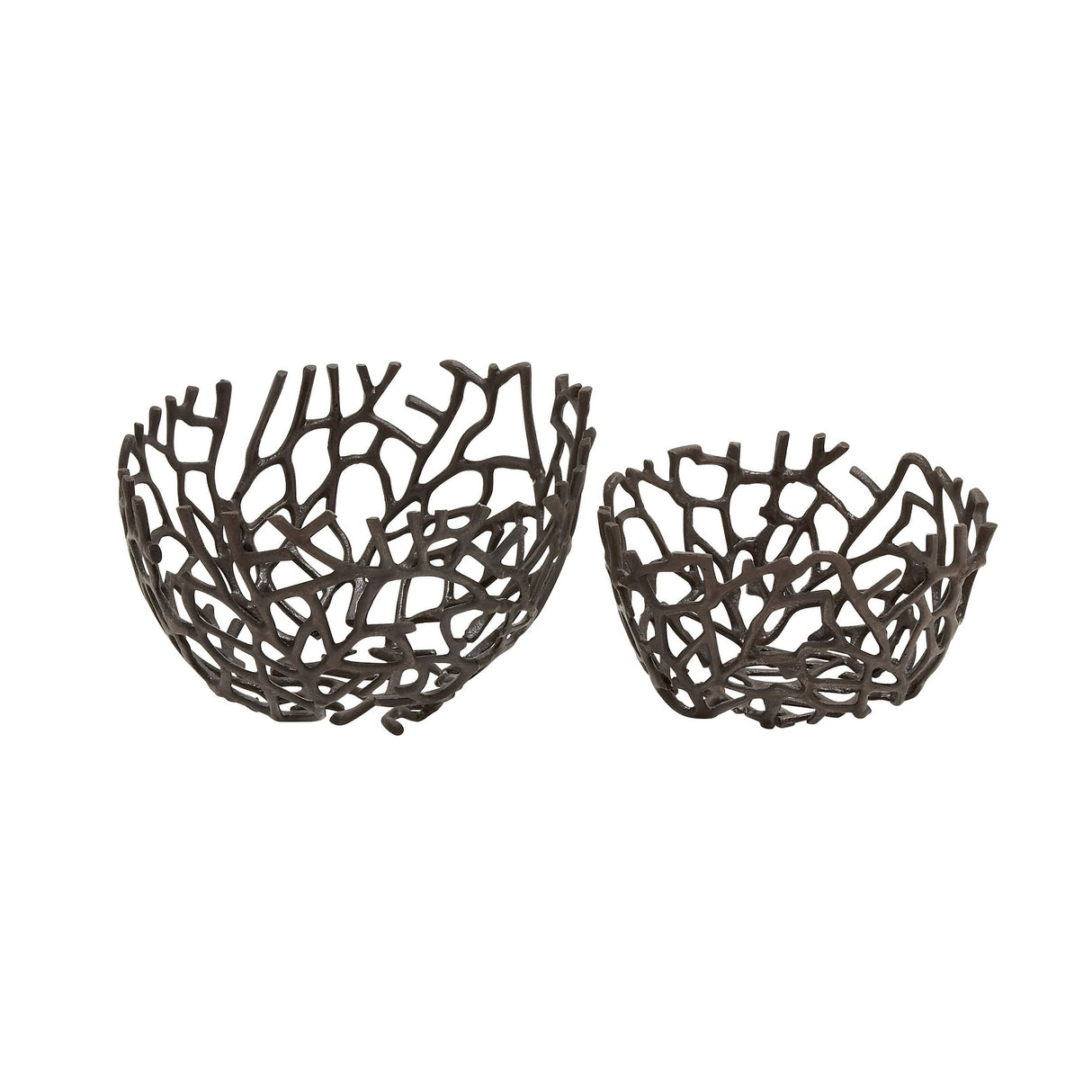 Aluminum Metal Handmade Cutout Coral Decorative Bowl (Set of 2) - Gold, Silver, Black