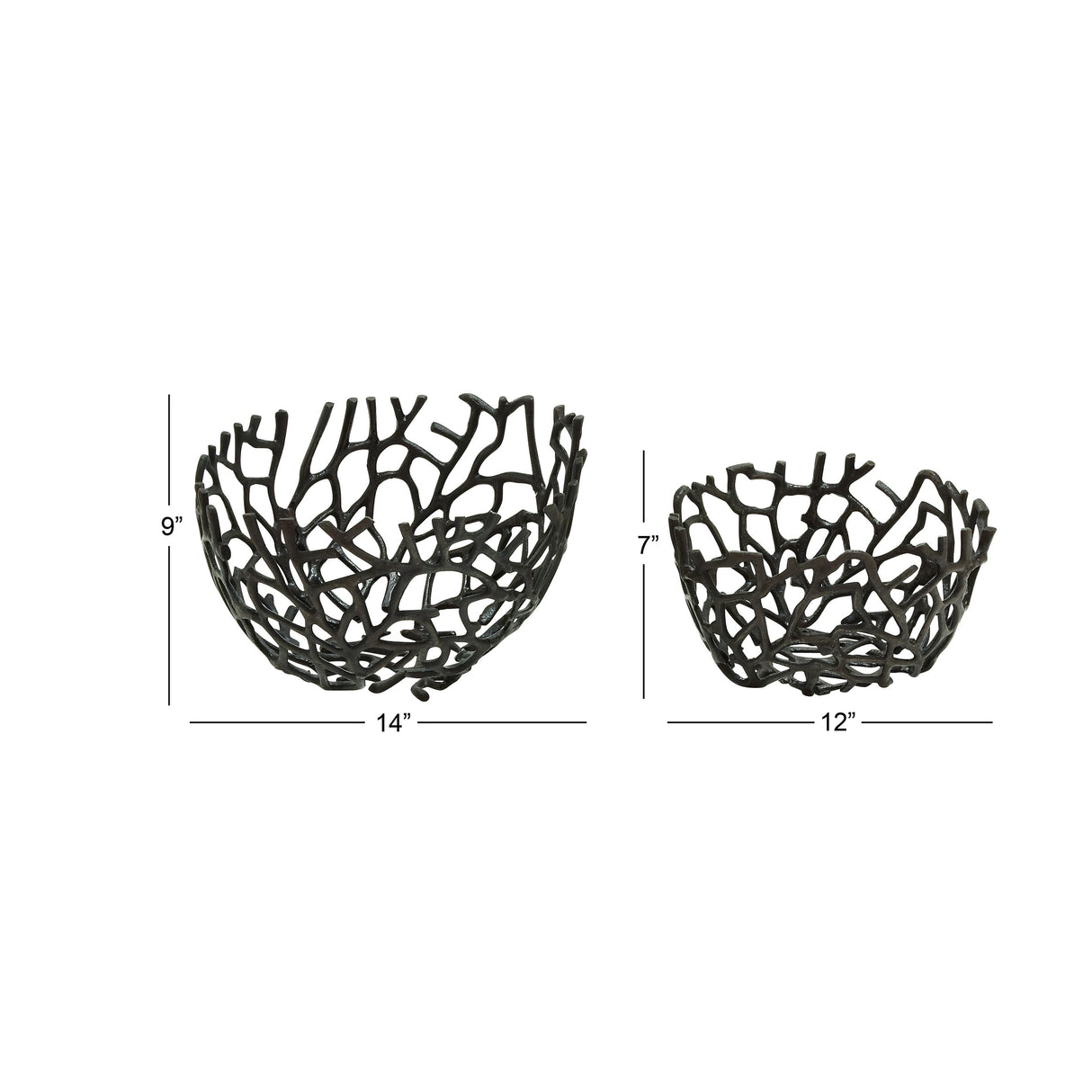 Aluminum Metal Handmade Cutout Coral Decorative Bowl (Set of 2) - Gold, Silver, Black