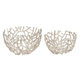 Aluminum Metal Handmade Cutout Coral Decorative Bowl (Set of 2) - Gold, Silver, Black