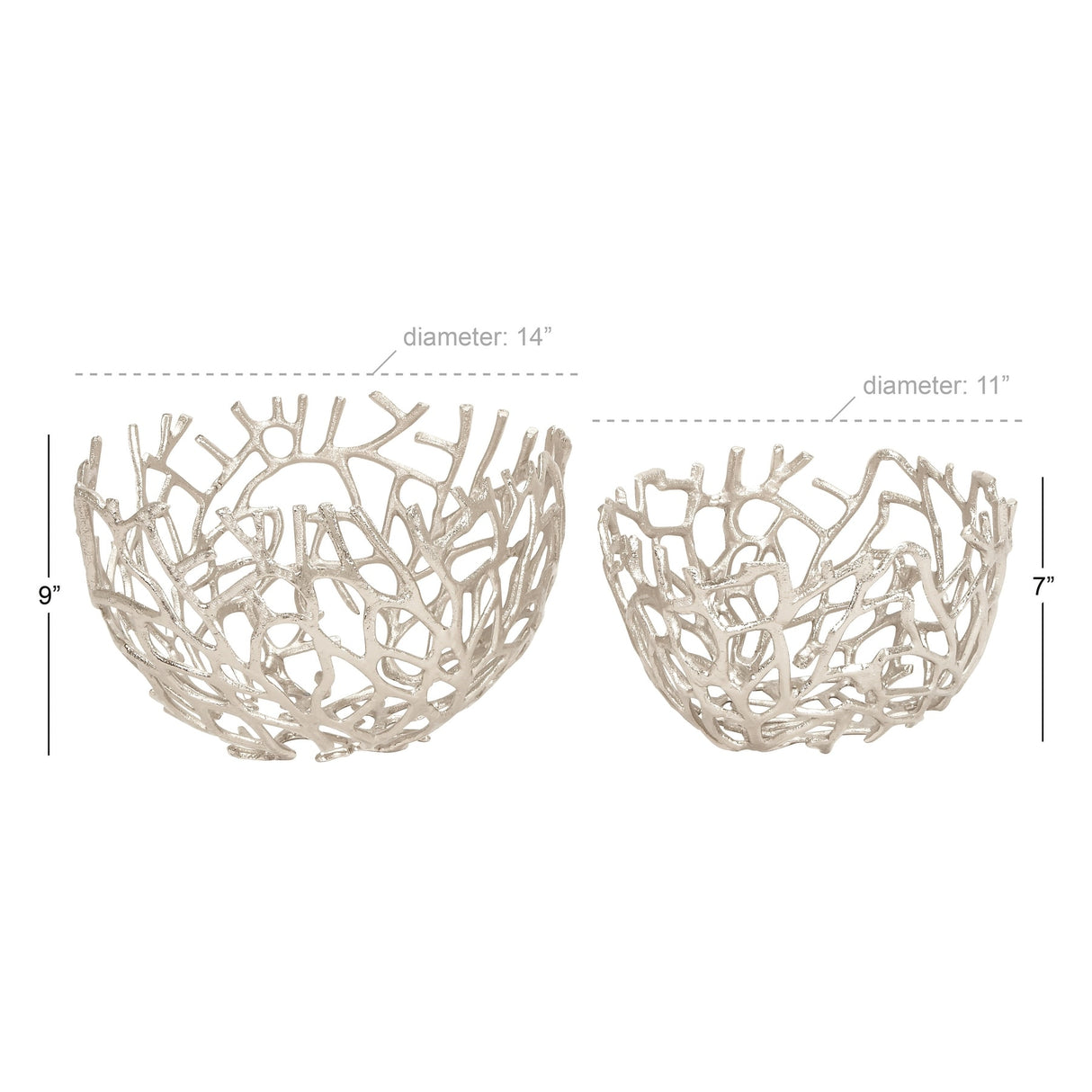 Aluminum Metal Handmade Cutout Coral Decorative Bowl (Set of 2) - Gold, Silver, Black