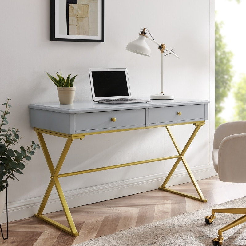 Silver Orchid Lerch Two-Drawer Campaign Desk