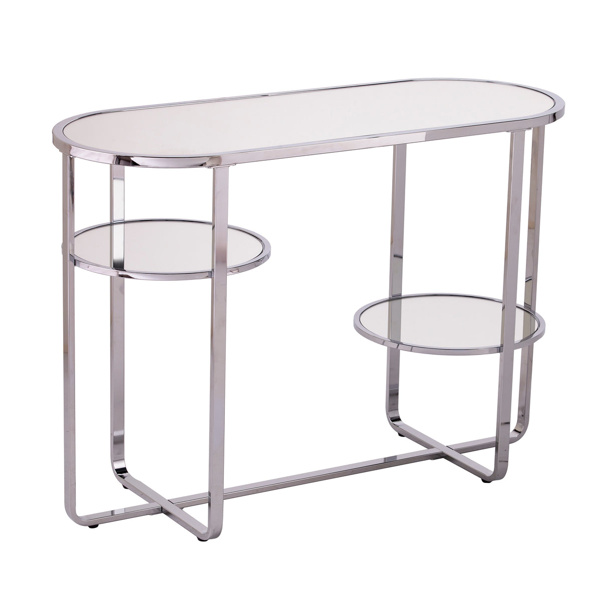 SEI Furniture Mabrick Sliver Mirrored Console Table w/ Shelves