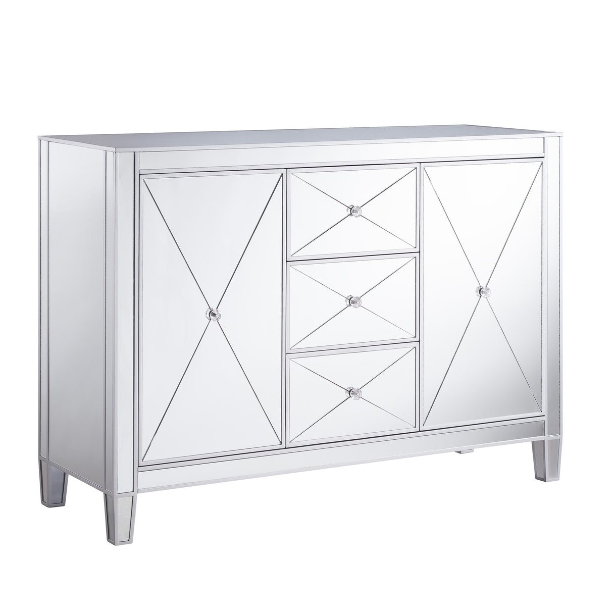 SEI Furniture Marter Glam Silver Mirror 3-Drawer Cabinet