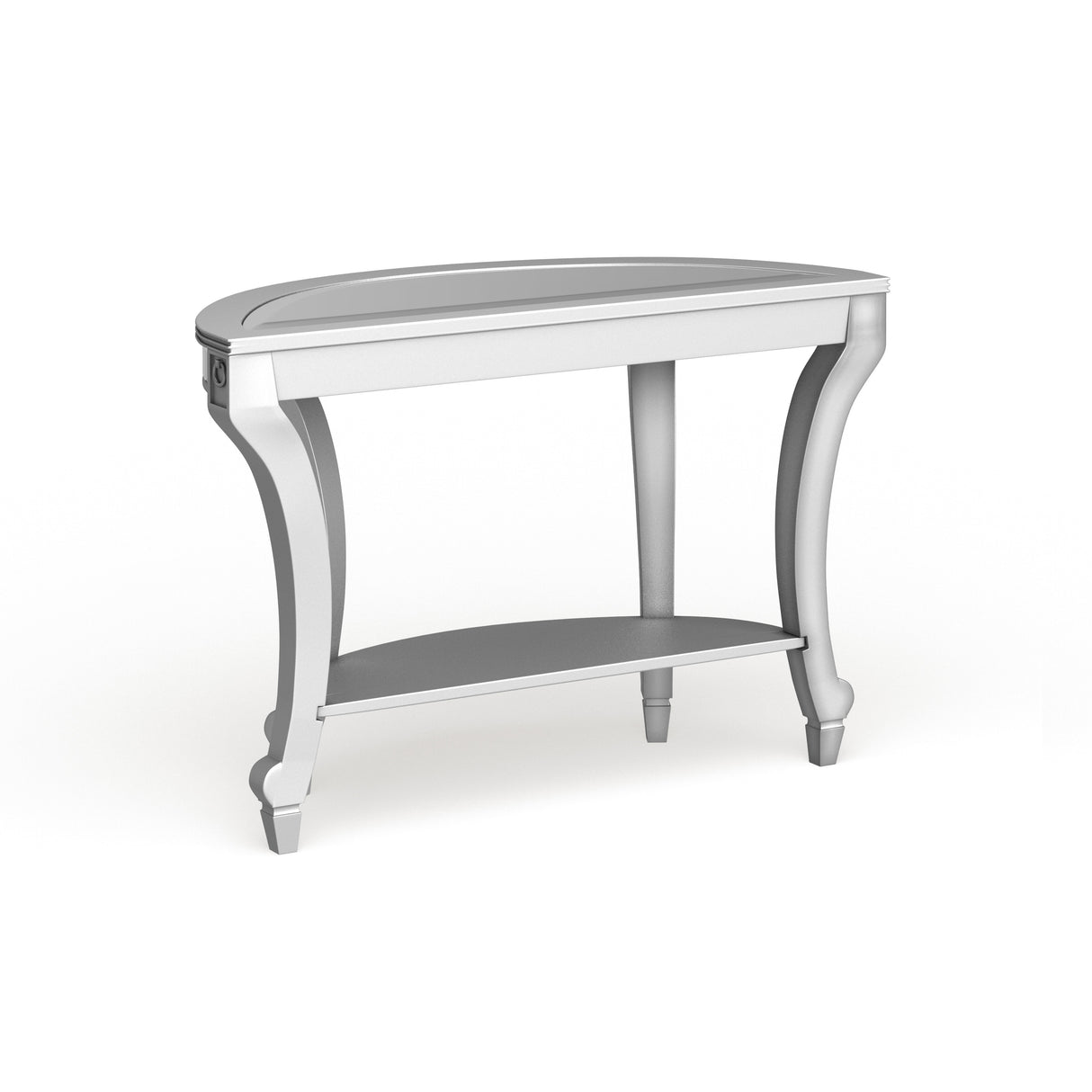 SEI Furniture Olivia Contemporary Mirrored Matte Silver Demilune Console Table