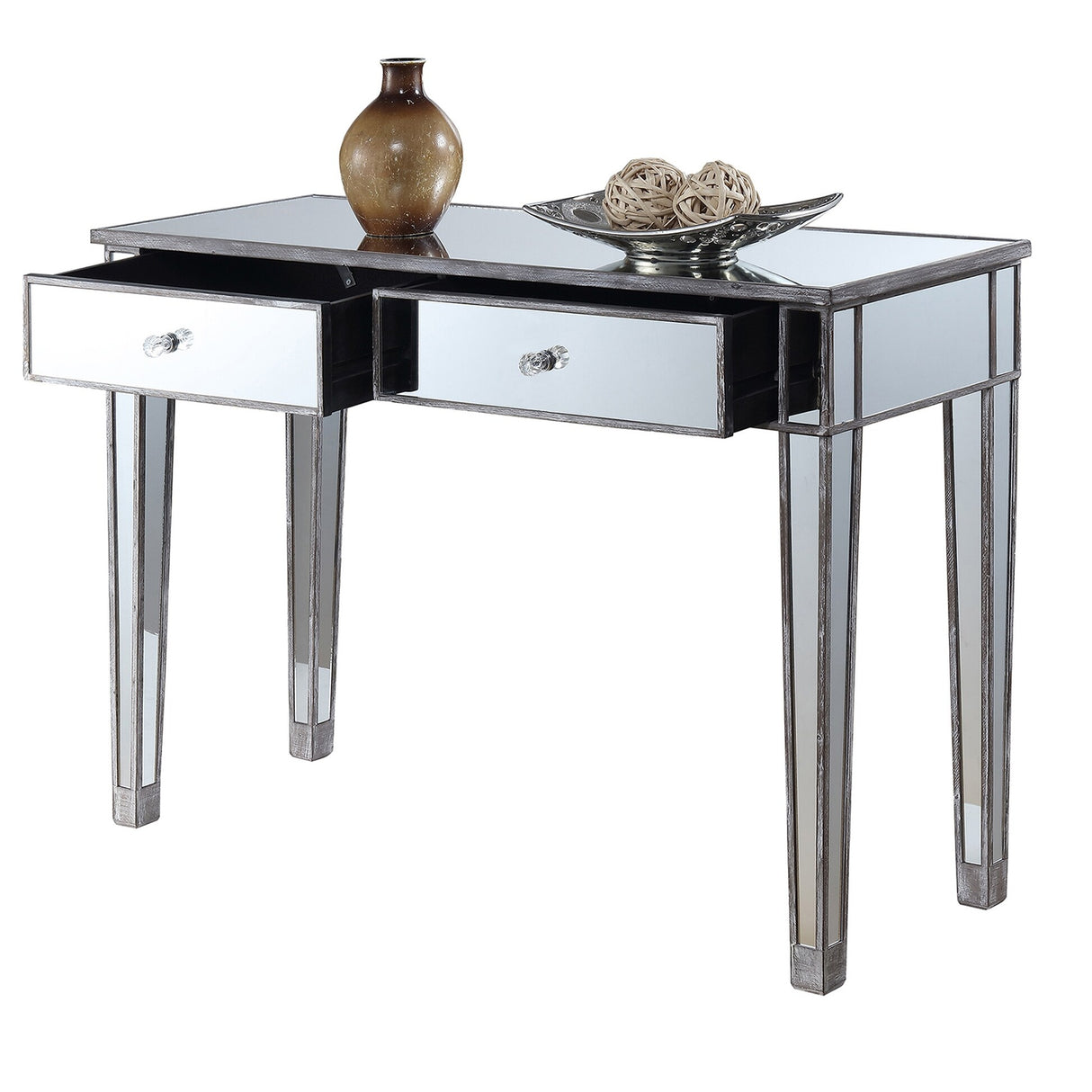 Convenience Concepts Gold Coast Mirrored 2 Drawer Desk/Console Table