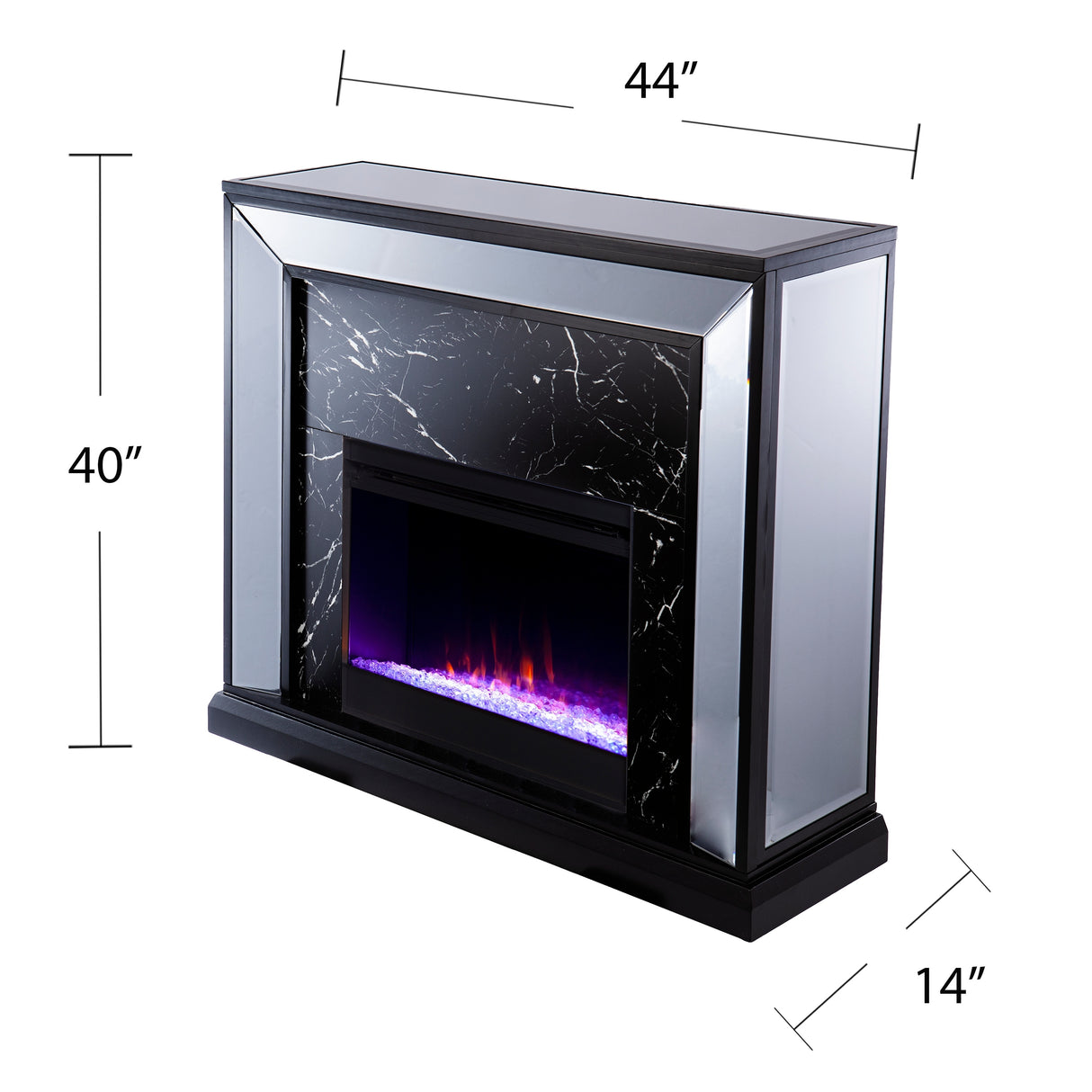 SEI Furniture Tranton Contemporary Color Changing Electric Fireplace with a Mirrored and Faux Marble Mantel
