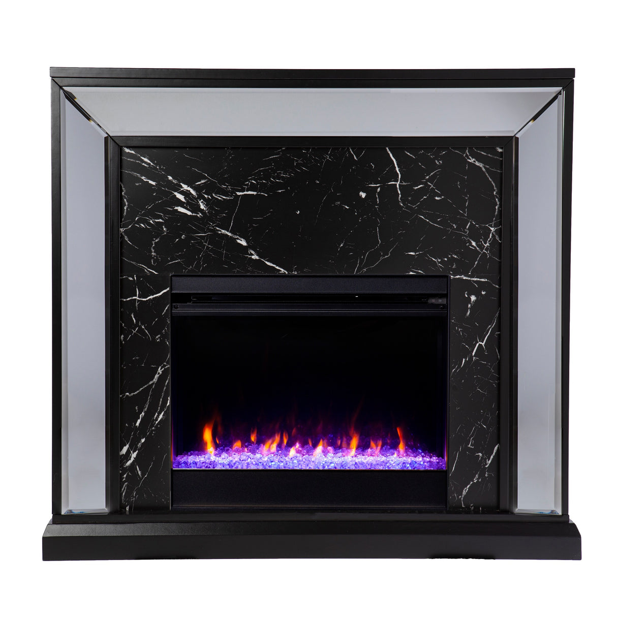 SEI Furniture Tranton Contemporary Color Changing Electric Fireplace with a Mirrored and Faux Marble Mantel