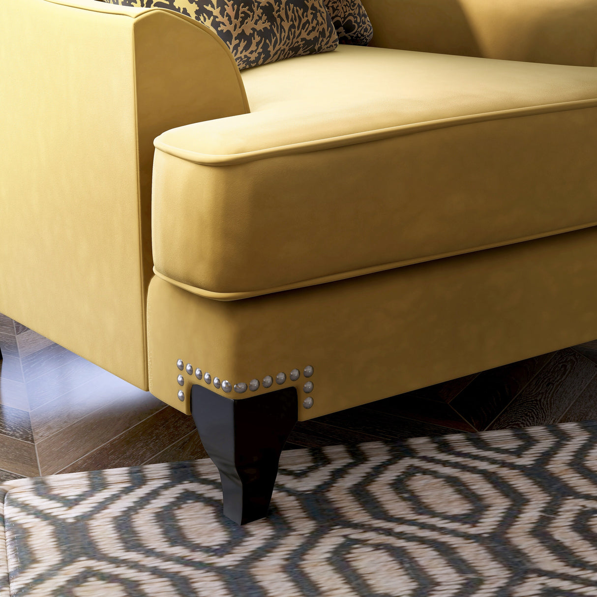 Weel Transitional Fabric Nailhead Trim Padded Accent Chair with Sloped Track Arms by Silver Orchid