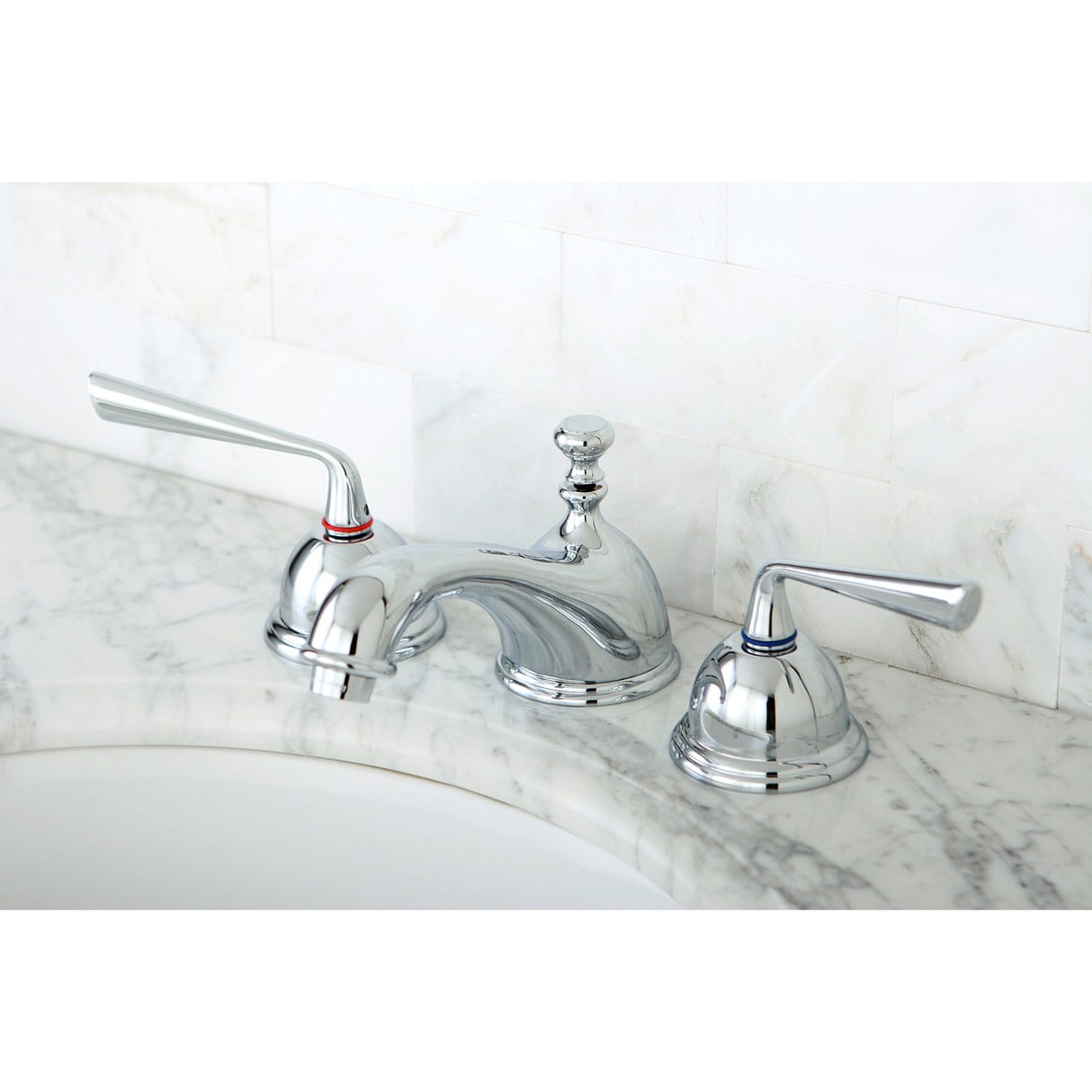 Silver Sage Deck Mount Widespread Bathroom Faucet with Brass Pop-Up