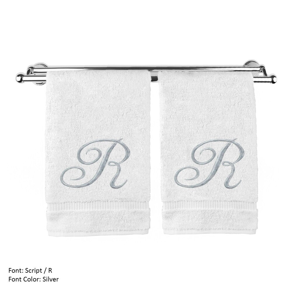 Silver Script Monogrammed Turkish Cotton 16x30-inch Hand Towel (set of 2) - R