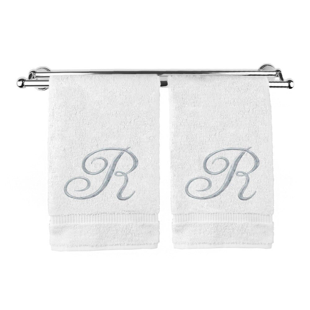 Silver Script Monogrammed Turkish Cotton 16x30-inch Hand Towel (set of 2) - R