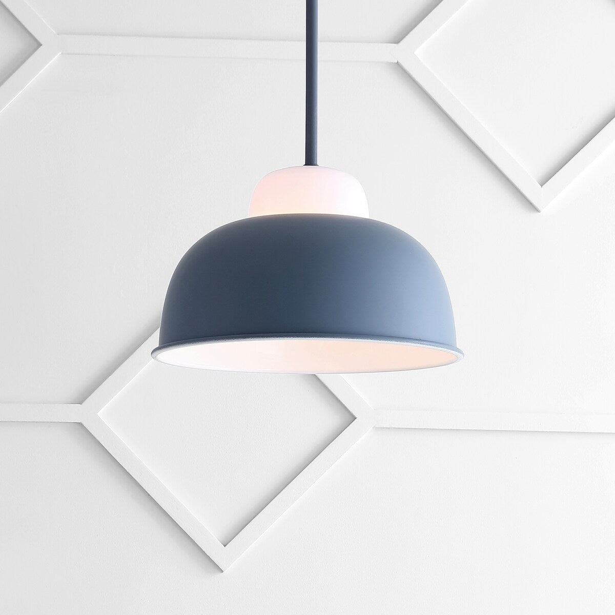 Simon 12" Adjustable Metal/Glass LED Pendant, Gray by JONATHAN Y