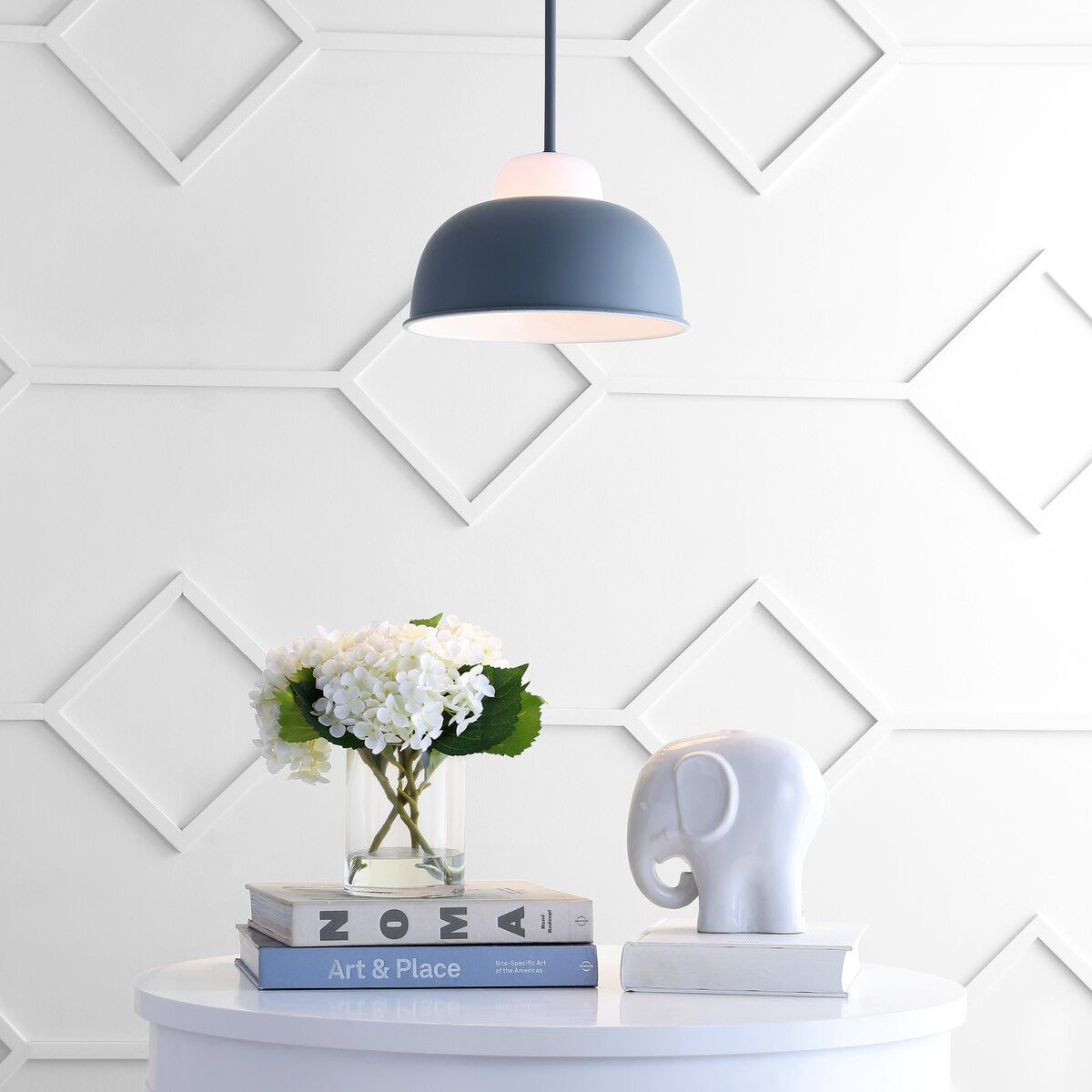 Simon 12" Adjustable Metal/Glass LED Pendant, Gray by JONATHAN Y