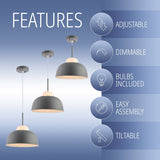 Simon 12" Adjustable Metal/Glass LED Pendant, Gray by JONATHAN Y