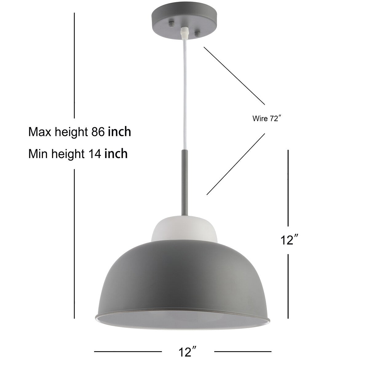 Simon 12" Adjustable Metal/Glass LED Pendant, Gray by JONATHAN Y
