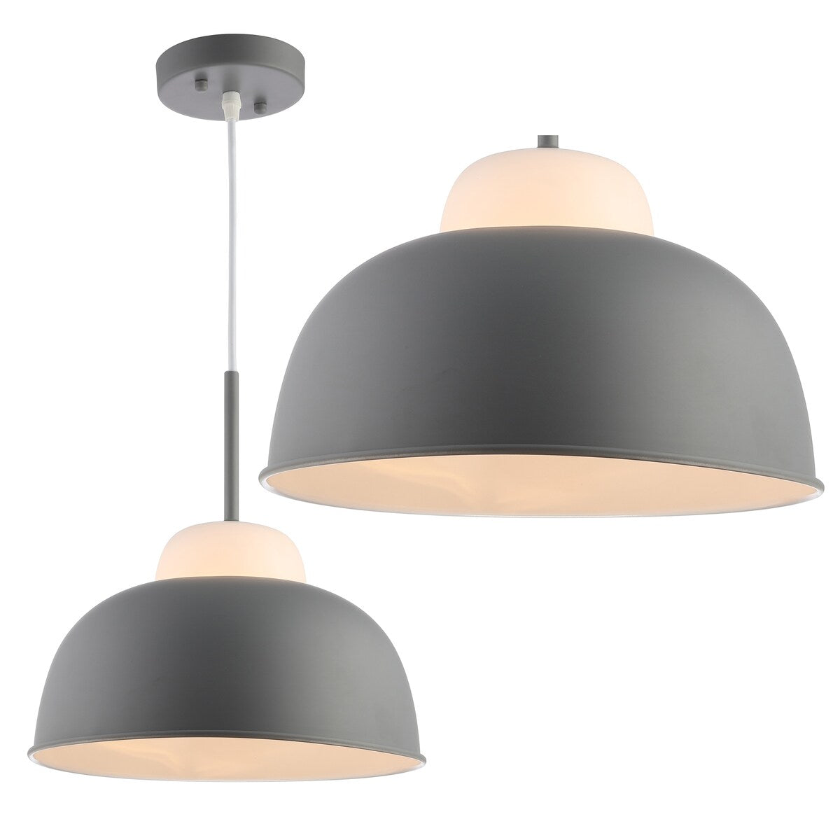 Simon 12" Adjustable Metal/Glass LED Pendant, Gray by JONATHAN Y
