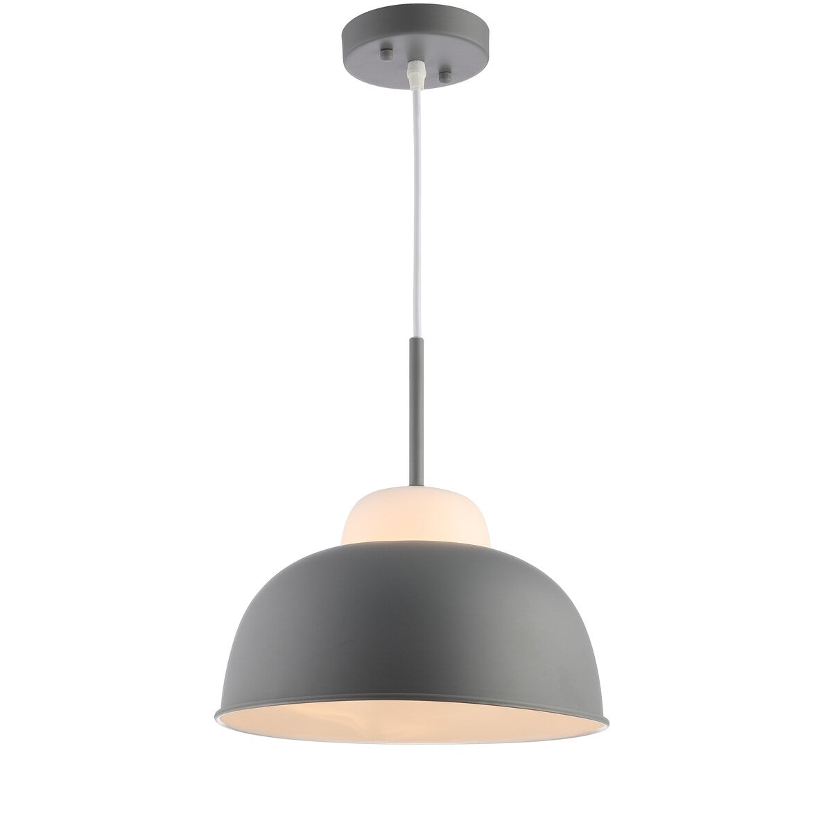 Simon 12" Adjustable Metal/Glass LED Pendant, Gray by JONATHAN Y