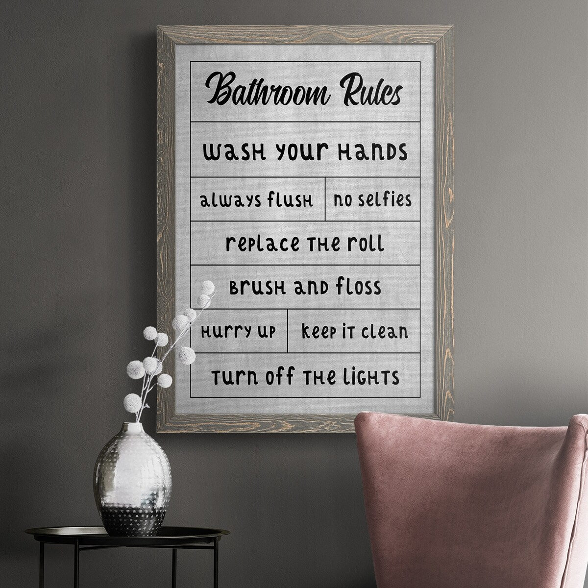 Simple Bathroom Rules-Premium Framed Canvas - Ready to Hang