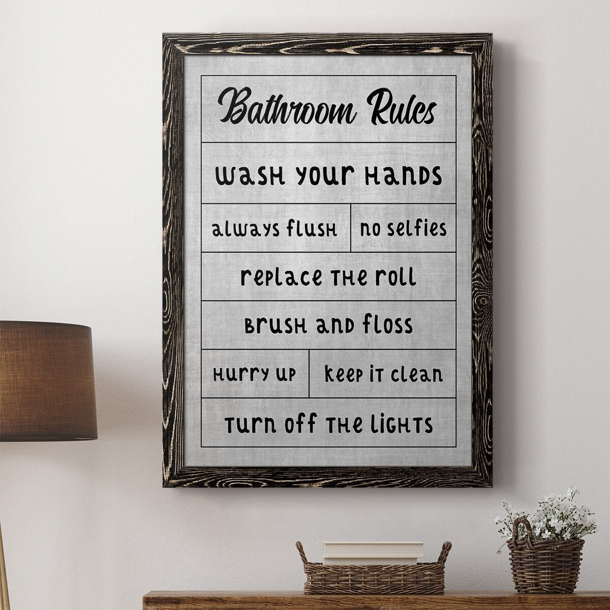 Simple Bathroom Rules-Premium Framed Canvas - Ready to Hang