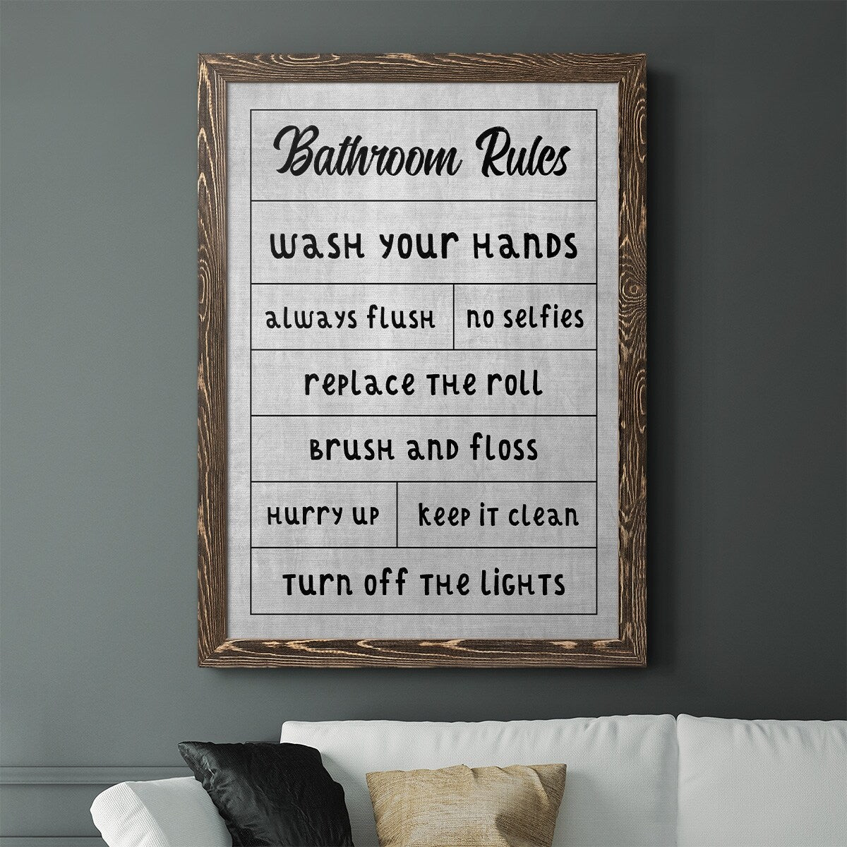 Simple Bathroom Rules-Premium Framed Canvas - Ready to Hang