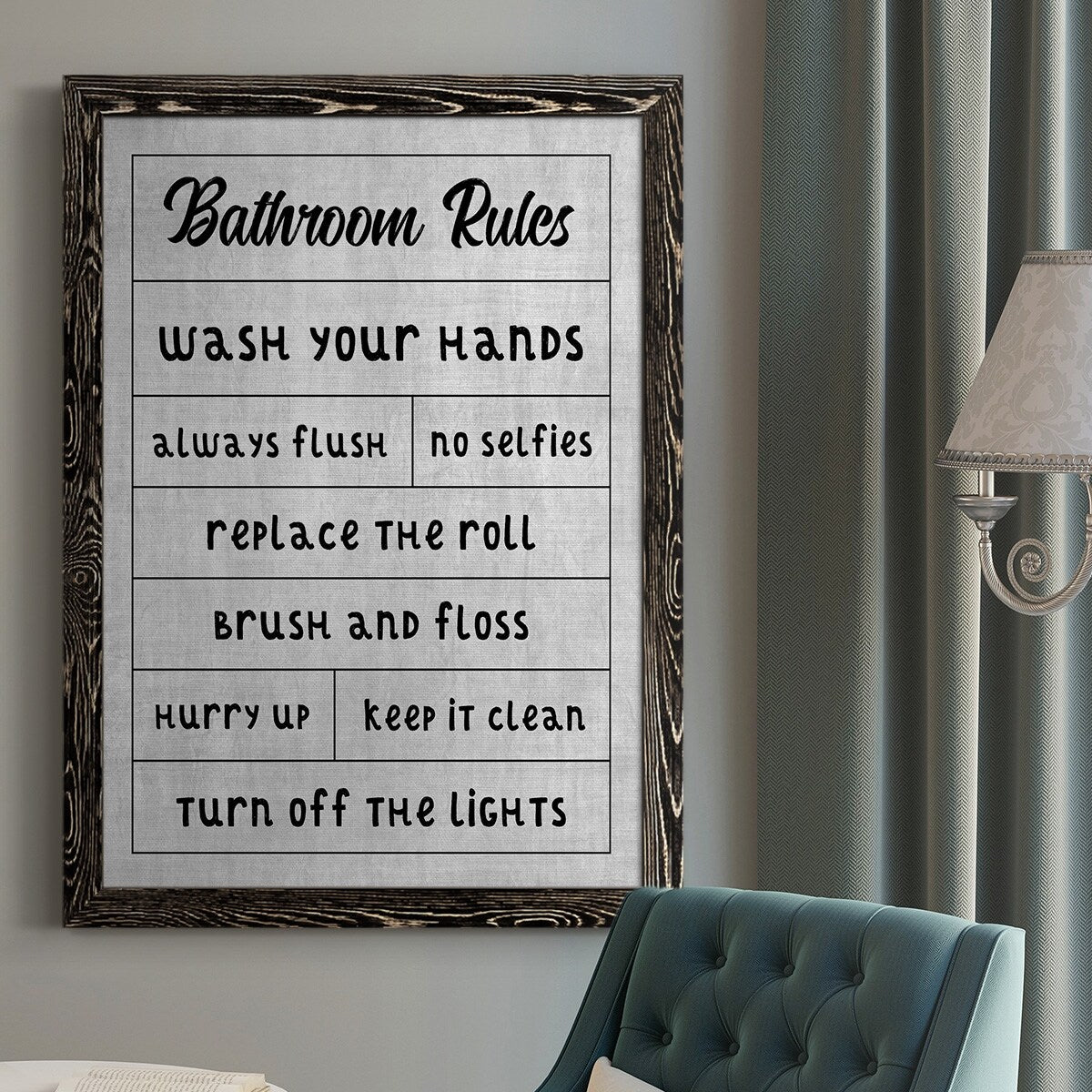 Simple Bathroom Rules-Premium Framed Canvas - Ready to Hang