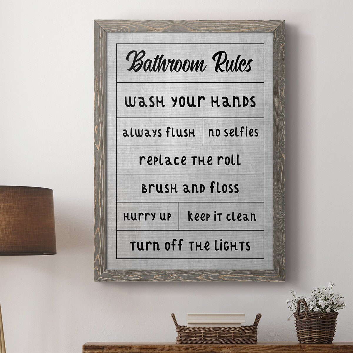 Simple Bathroom Rules-Premium Framed Canvas - Ready to Hang