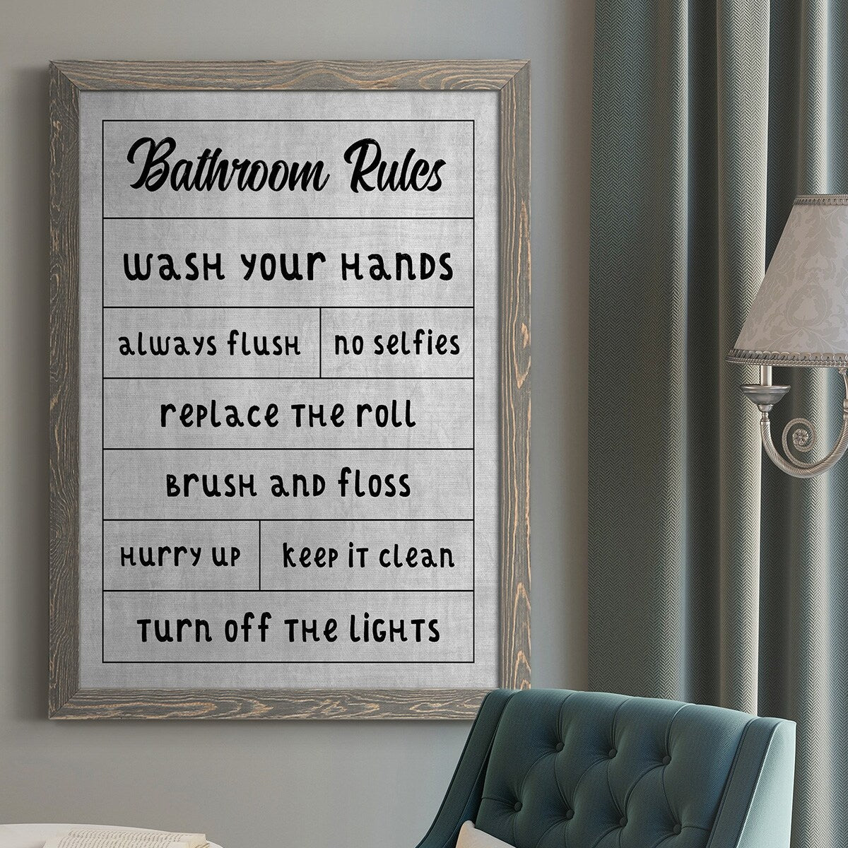 Simple Bathroom Rules-Premium Framed Canvas - Ready to Hang