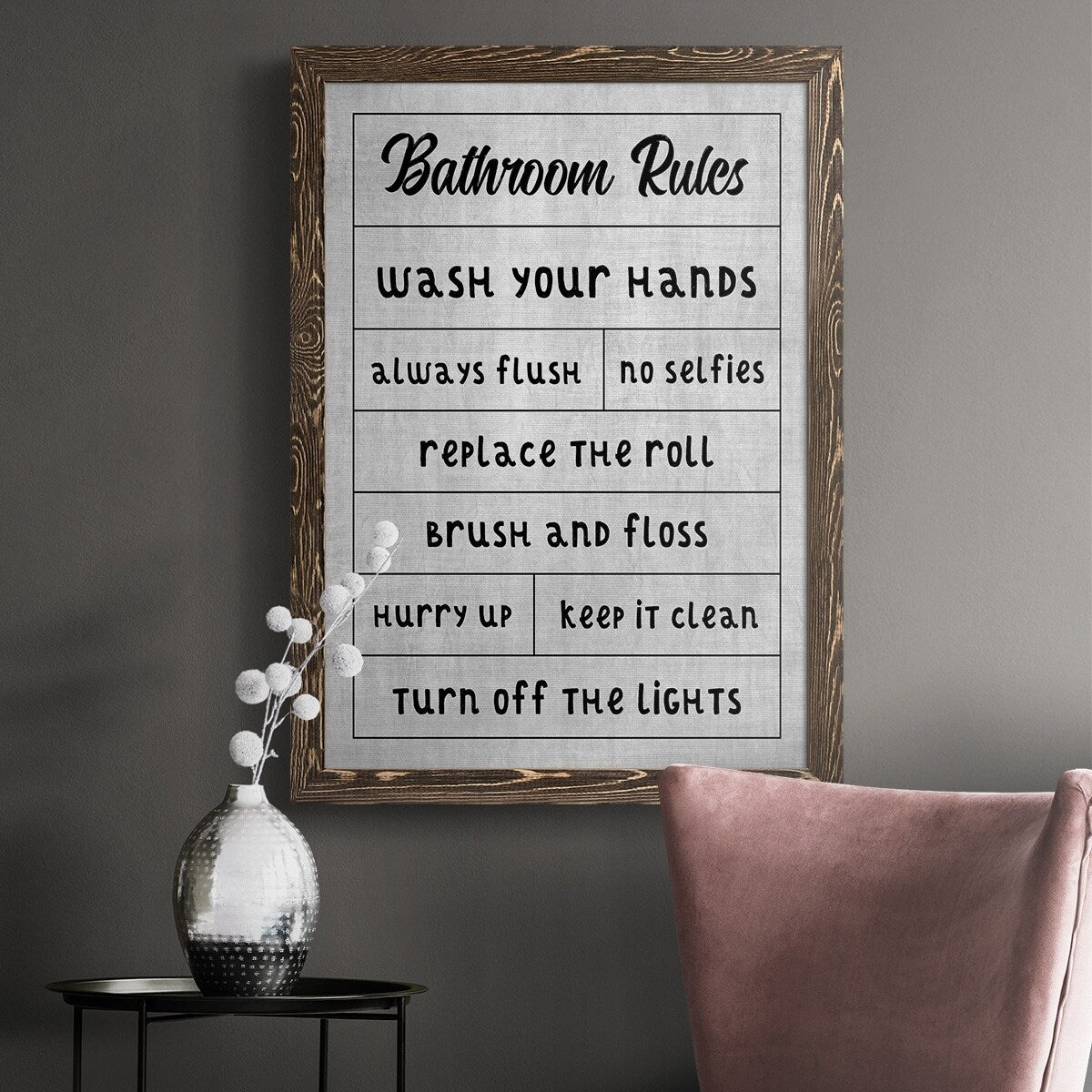 Simple Bathroom Rules-Premium Framed Canvas - Ready to Hang