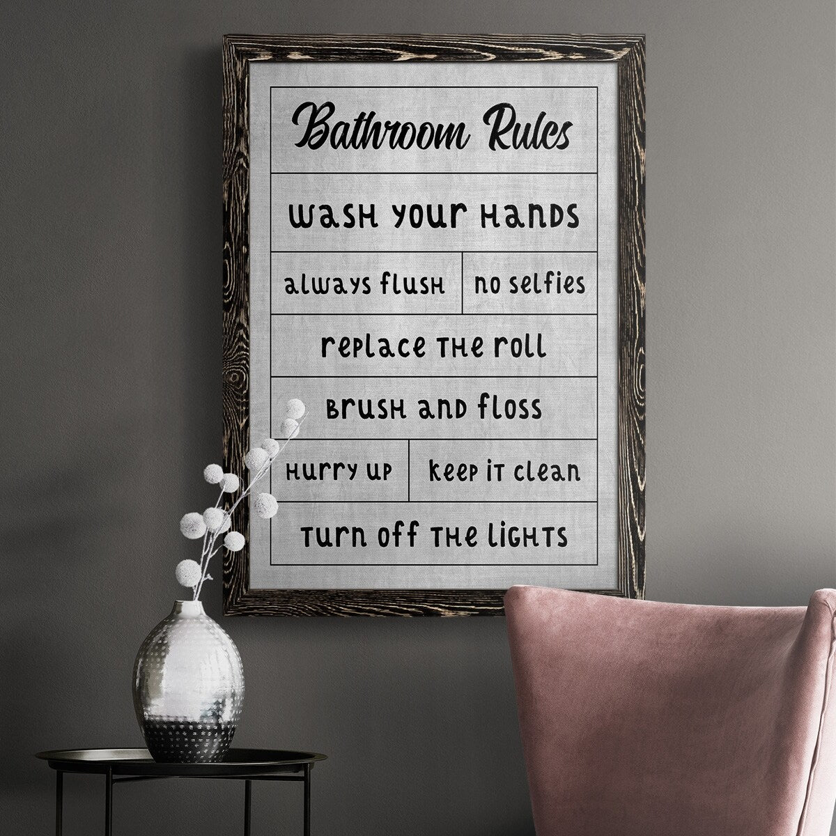 Simple Bathroom Rules-Premium Framed Canvas - Ready to Hang